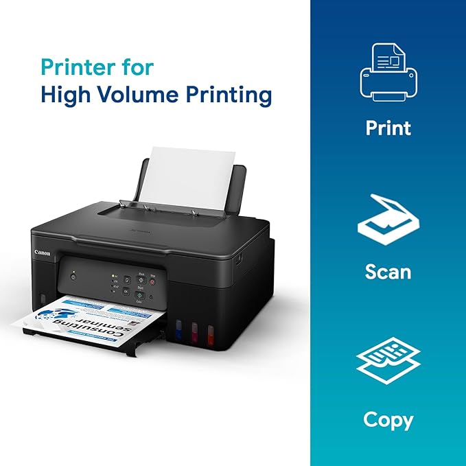 Canon PIXMA MegaTank G2730 All-in-one (Print, Scan, Copy) Inktank Printer with Small Size Ink Bottles for Home and Office
