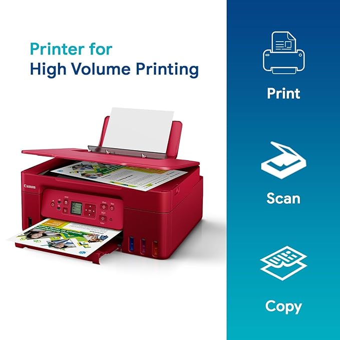 Canon PIXMA MegaTank G3770 Red All-in-one WiFi Inktank Colour Printer with 1 Year Additional Warranty on Product Registration