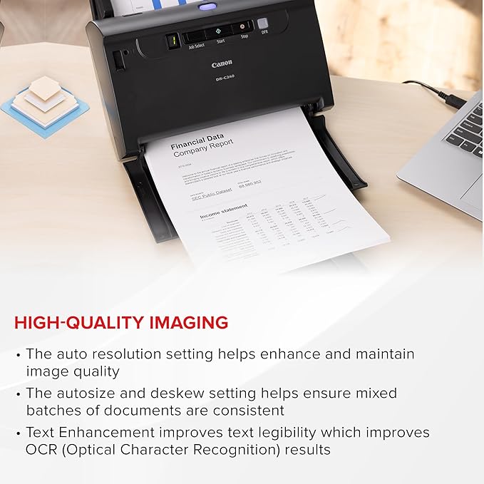 Canon imageFORMULA DR-C240 Desktop Document Scanner — 45 ppm (Mono), Duplex, 60-Sheet ADF