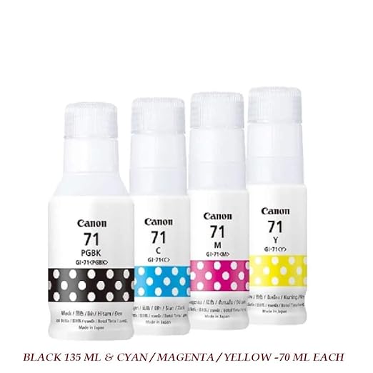 CANON 71 B/C/Y/M Ink Bottles Pixma G1020 G2020 G2021 G2060 G3020 G3021 G3060 G3730 GI-71 Compatible with Canon Printers