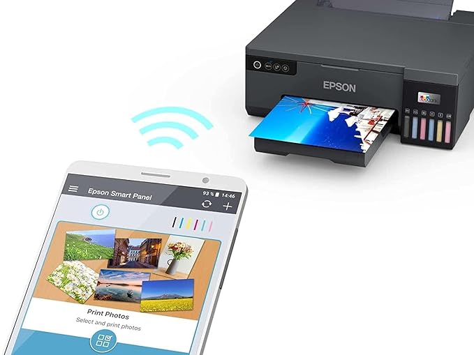 Epson EcoTank L8050 Single Function 6 Color Ink Tank Photo & ID Card Printer, Wi-Fi, Borderless Printing, CD/DVD Printing, 22ppm Color & Mono, Black