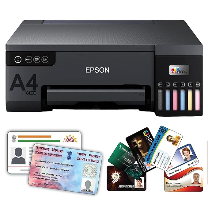Epson EcoTank L8050 Single Function 6 Color Ink Tank Photo & ID Card Printer, Wi-Fi, Borderless Printing, CD/DVD Printing, 22ppm Color & Mono, Black