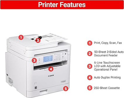 Canon imageCLASS MF289dw - Monochrome, Duplex, Wireless Laser Printer, All-in-One Print, Copy, Scan, Fax, Auto Document Feeder, 1 Year Limited Warranty, 35 PPM, White