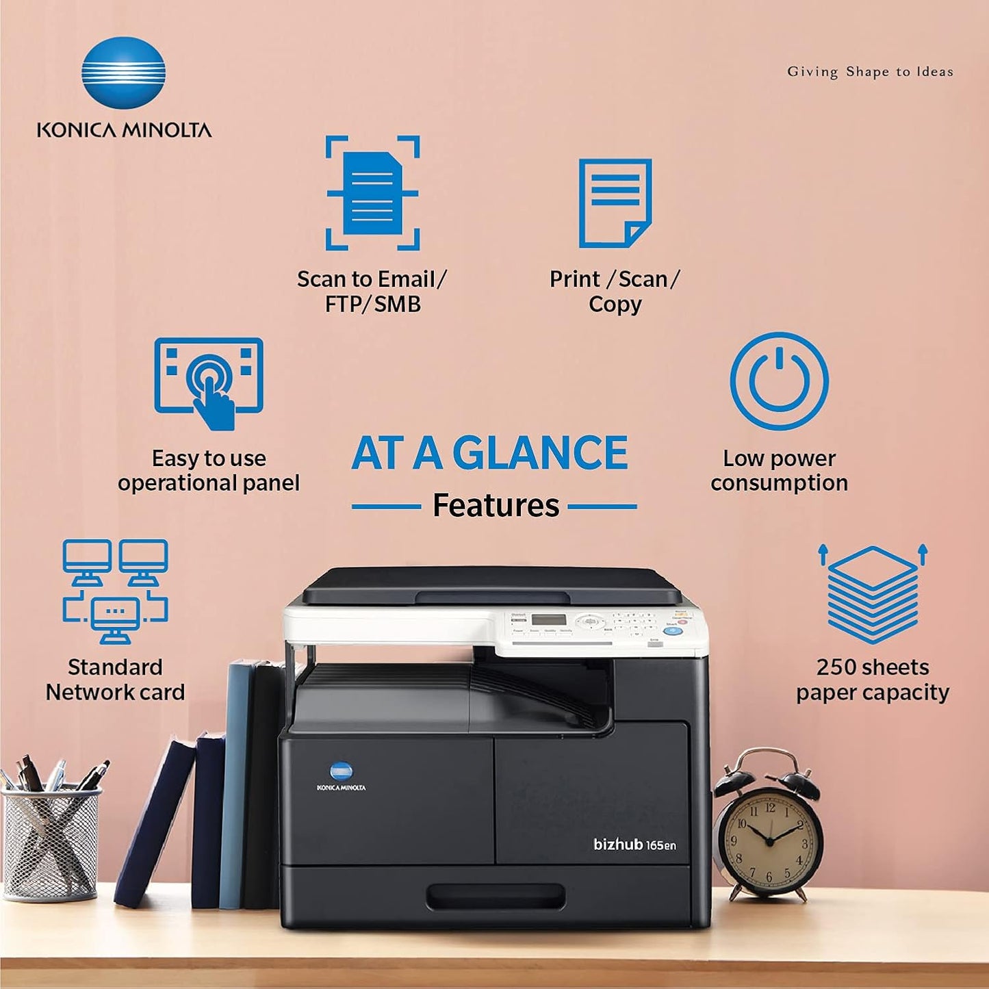 KonicaMinolta bizhub 165en Multi-Functional 16 PPM Scanner/Copier/Network Laser Printer (A3, A4 & A5 Print Size Capabilities Grey, 570 X 531 X 449 mm)
