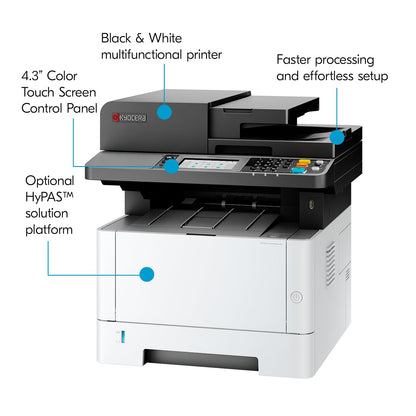 Kyocera ECOSYS MA4000wifx 40ppm
Monochrome Multifunctional Laser
Printer with Dual Scan Document
Processor,